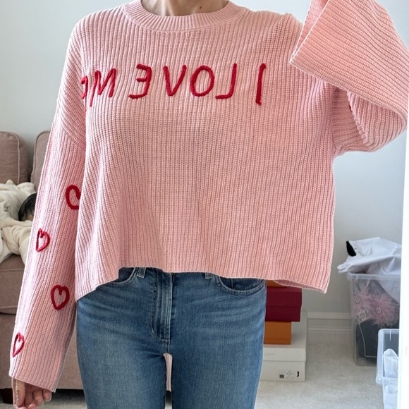 Pink I Love Me Sweater knit yarn oversized cute small - Picture 3 of 7